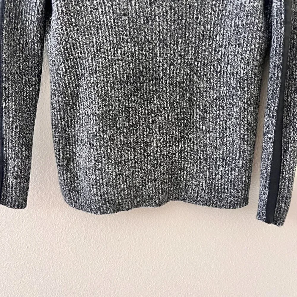 Madewell Merino Wool Marled Gray Leather Trim Ribbed Boatneck Sweater S‌‌‌‌‌‌‌‌